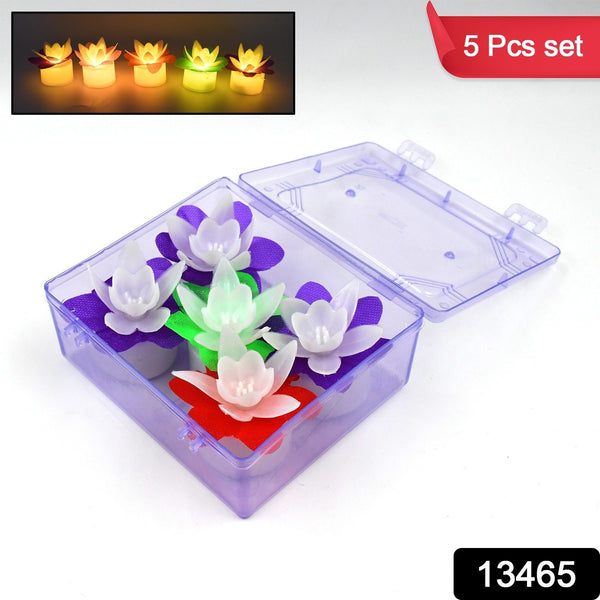 Decoration Candles/Led Diwali Decor Lotus Flower Candle, Diwali (5 Pc)